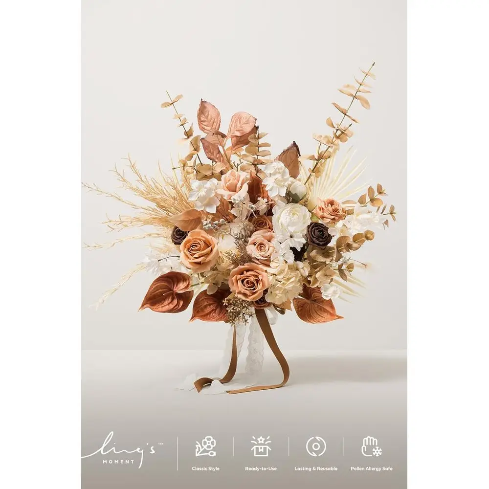 17 Fall Terracotta Silk Boho-Style Artificial Bridal Bouquet for Rustic Weddings