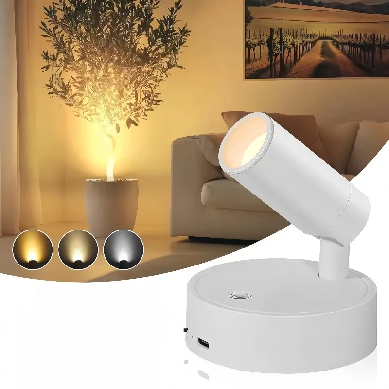 RGB luminous magnetic base LED wall light, USB charging port with touch switch spotlight, dimmable bedside night light