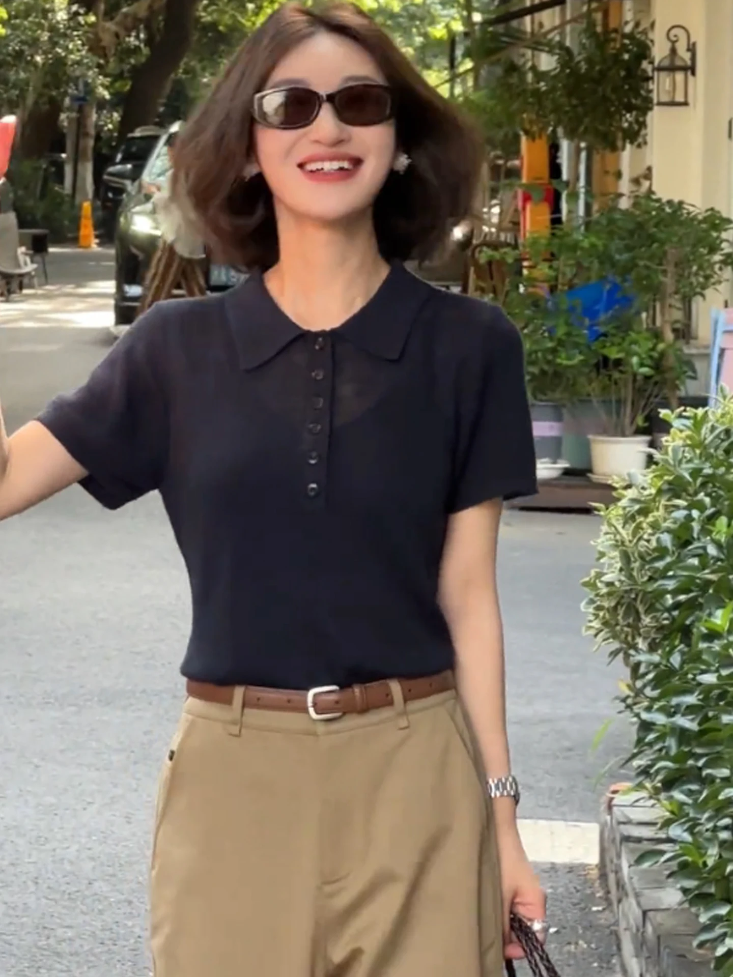Premium Feel  Color Overhead T-Shirt Fashionable Breathable Summer Short Sleeve Knitted Ice Silk Top Commute Style view 2