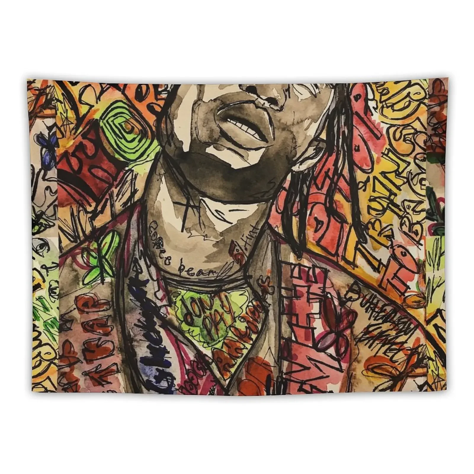 La Flame,travis,astro world,portrait,fan art,wall art,rap,rapper,cool,painting,watercolor,dope,damn,album,masculine,gif Tapestry