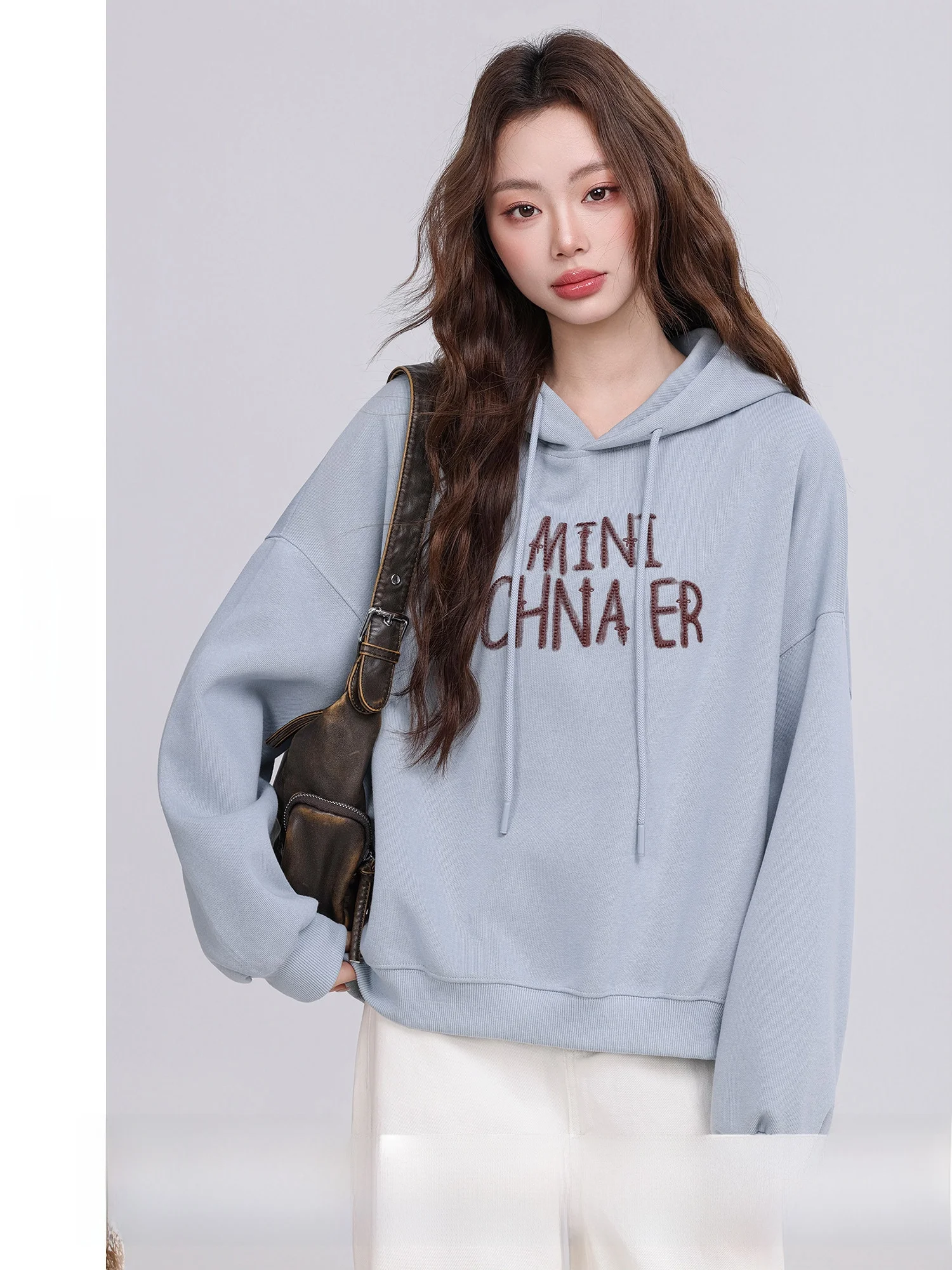 

Youxiang Mis Blue Casual Hoodie Jaet Women's Loose Fit Spring 2026 Commuter Sle Versatile Long Sve V-Ne Sweatirt