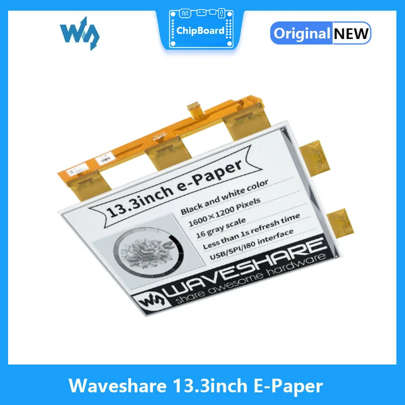 Waveshare-E-Paper Raw Display para Raspberry Pi, sem PCB, 16 escalas cinzas, porta paralela, 1600x1200 pixels, preto e branco, 13.3in