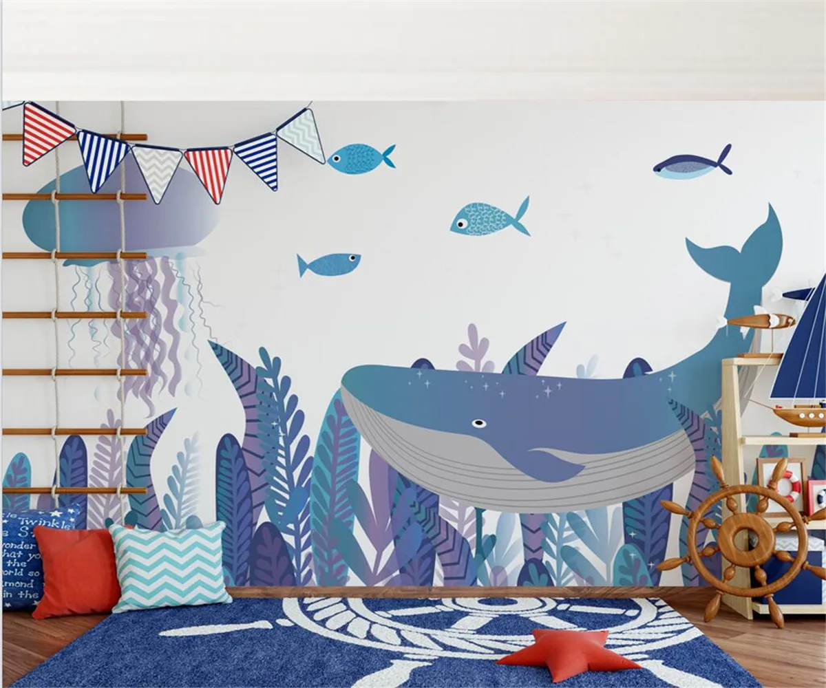 

Custom wallpaper 3d Nordic Ocean Whale coral Children's Room murals living room Cartoon background 3d wallpaper papel de parede