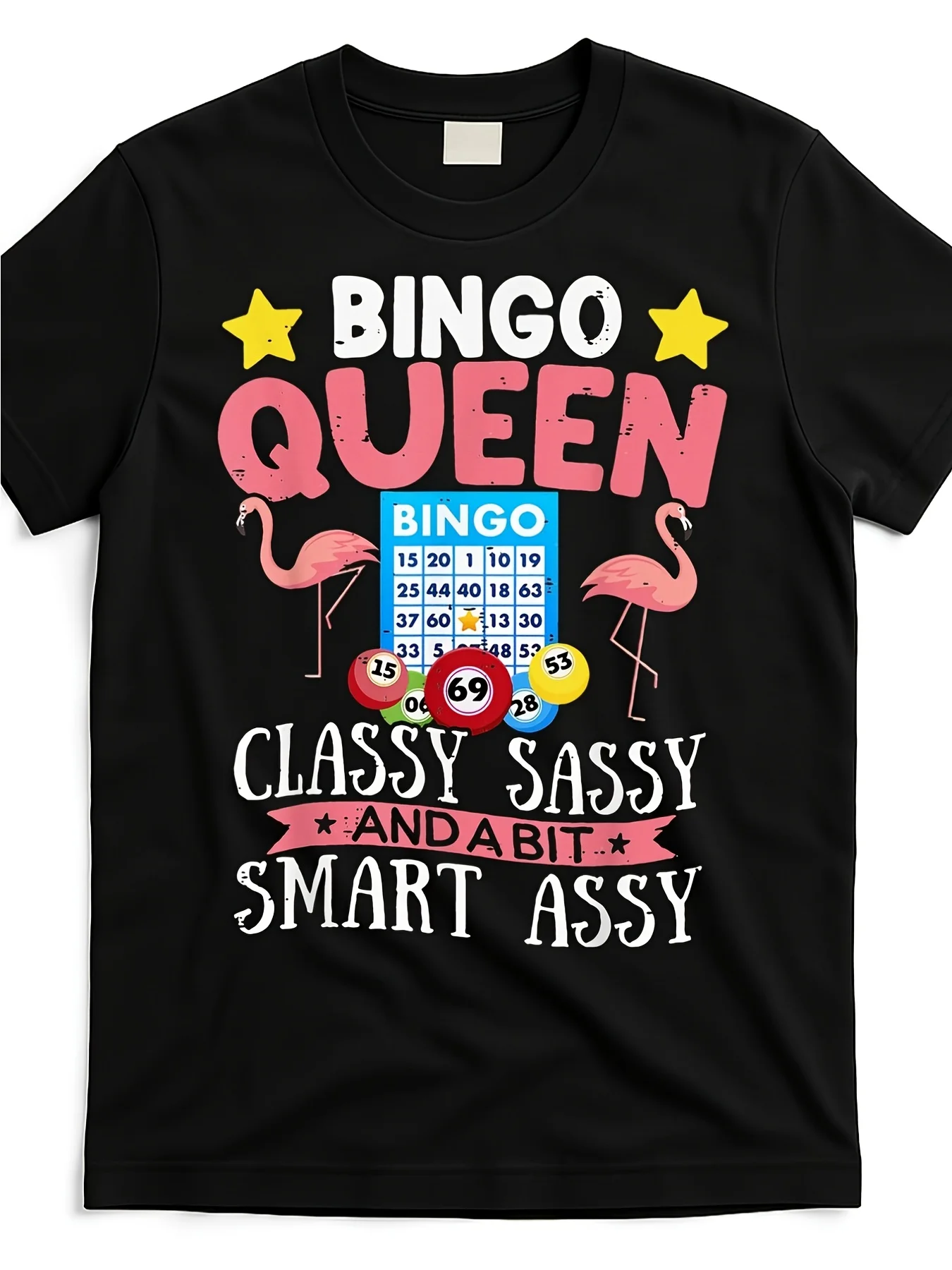Camisetas gráficas para hombre, ropa informal para hombre, camiseta para mujer, bola de bingo con flamencos negros, B-33 G-40, cuello redondo, noche de bingo, día de la madre
