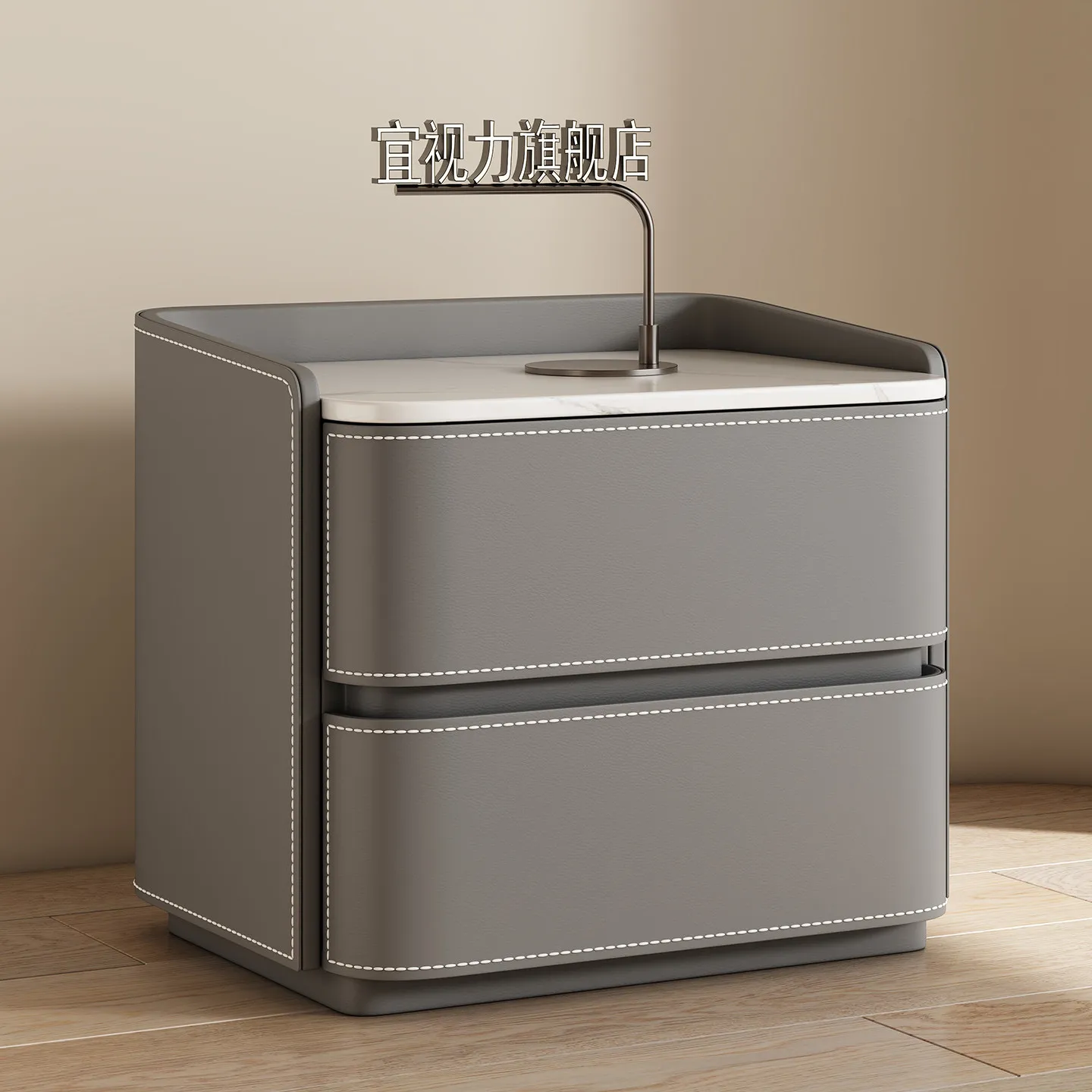 Light luxury, minimalist style solid wood bedside table, featuring a rock slab design, simple and modern, and serving as a small