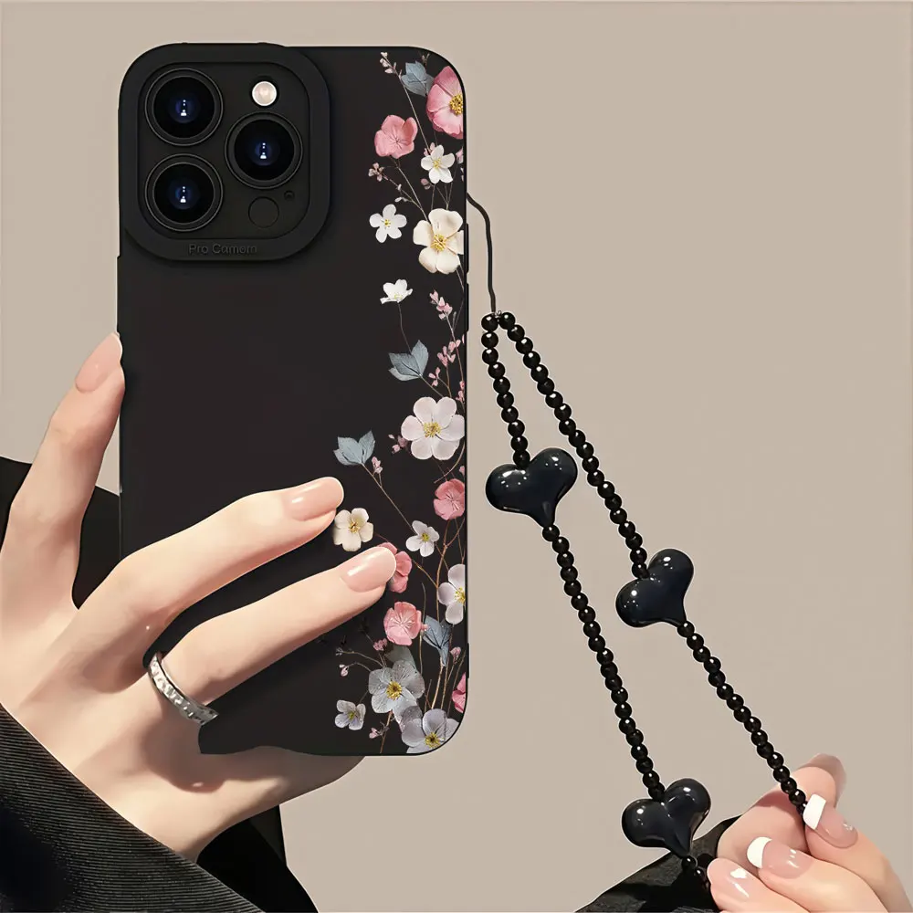 Protection Phone Case For iPhone 17 16 15 14 13  Pro Max 12 11 X XS XR 7 8 16 14 15  Plus 16E With Strap Watercolor Floral Cover - view 2