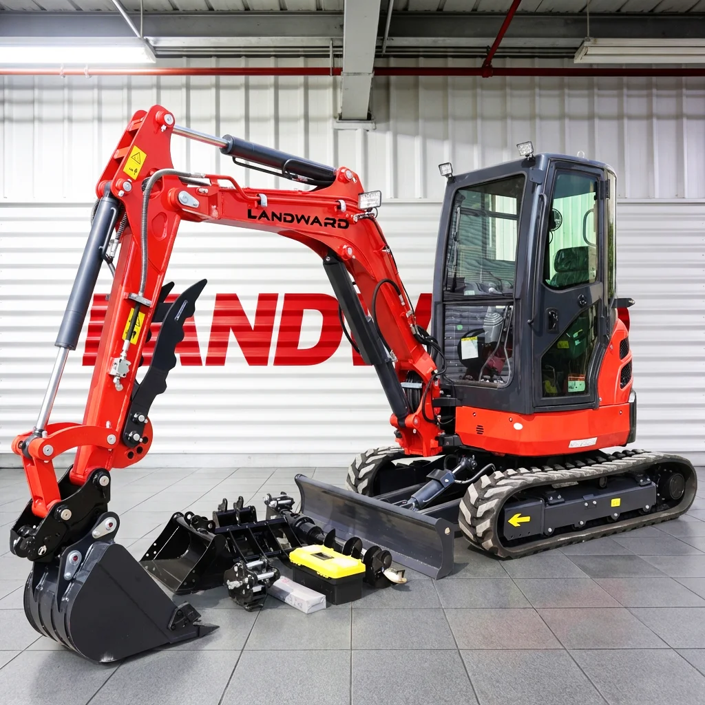 Wysokiej jakości mini koparka hydrauliczna LANDWARD 2 tony, silnik Kubota Euro 5, 3500 kg, do użytku domowego i rolniczego, z certyfikatem CE, możliwość personalizacji, na sprzedaż.