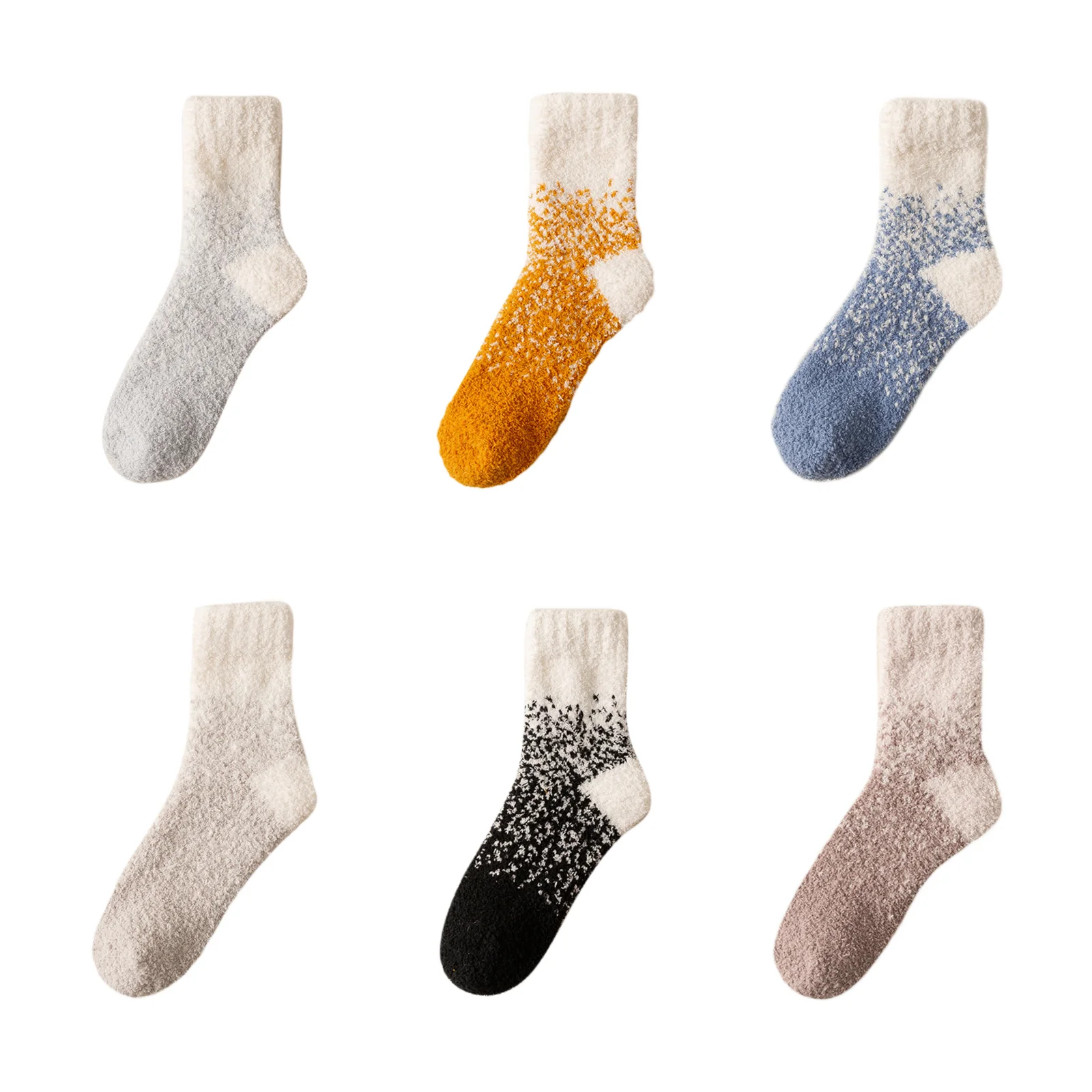 

Осенне-зимние носки из кораллового флиса со звездным принтом, средней длины, набор из 6 цветов (сине-серый/куркумовый/синий/бежево-серый/черный/хаки)