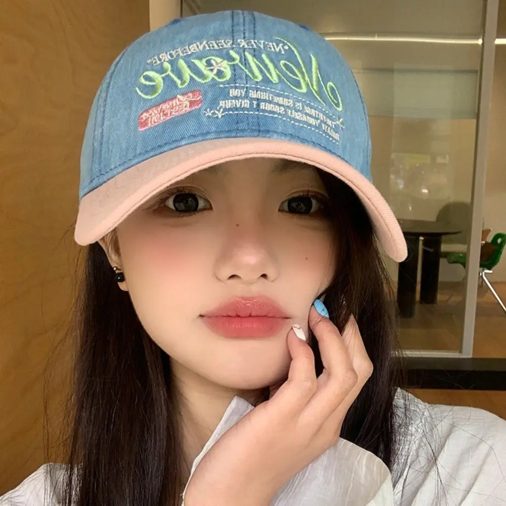 

Повседневная корейская бейсбольная кепка с буквами, джинсовая фуражка Y2k, фуражка с вышивкой и козырьком, кепка Snapback, уличная одежда