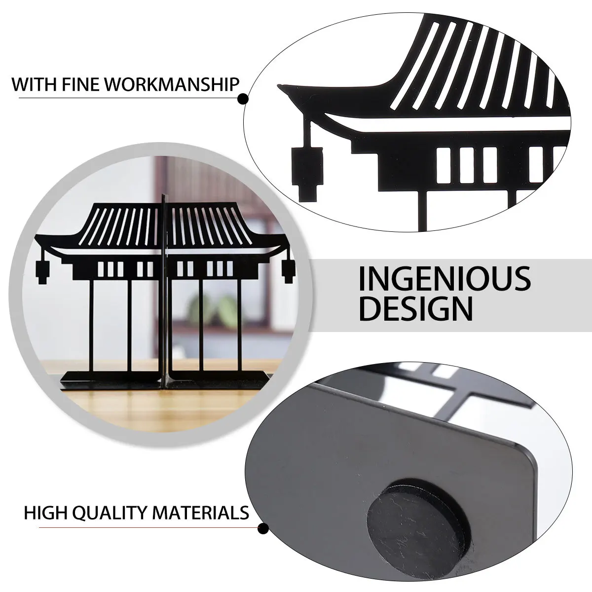 1Pair Metal Bookends Chinese Style Practical Book Organizer for Home Office Library Creative Book Support Stand Storage