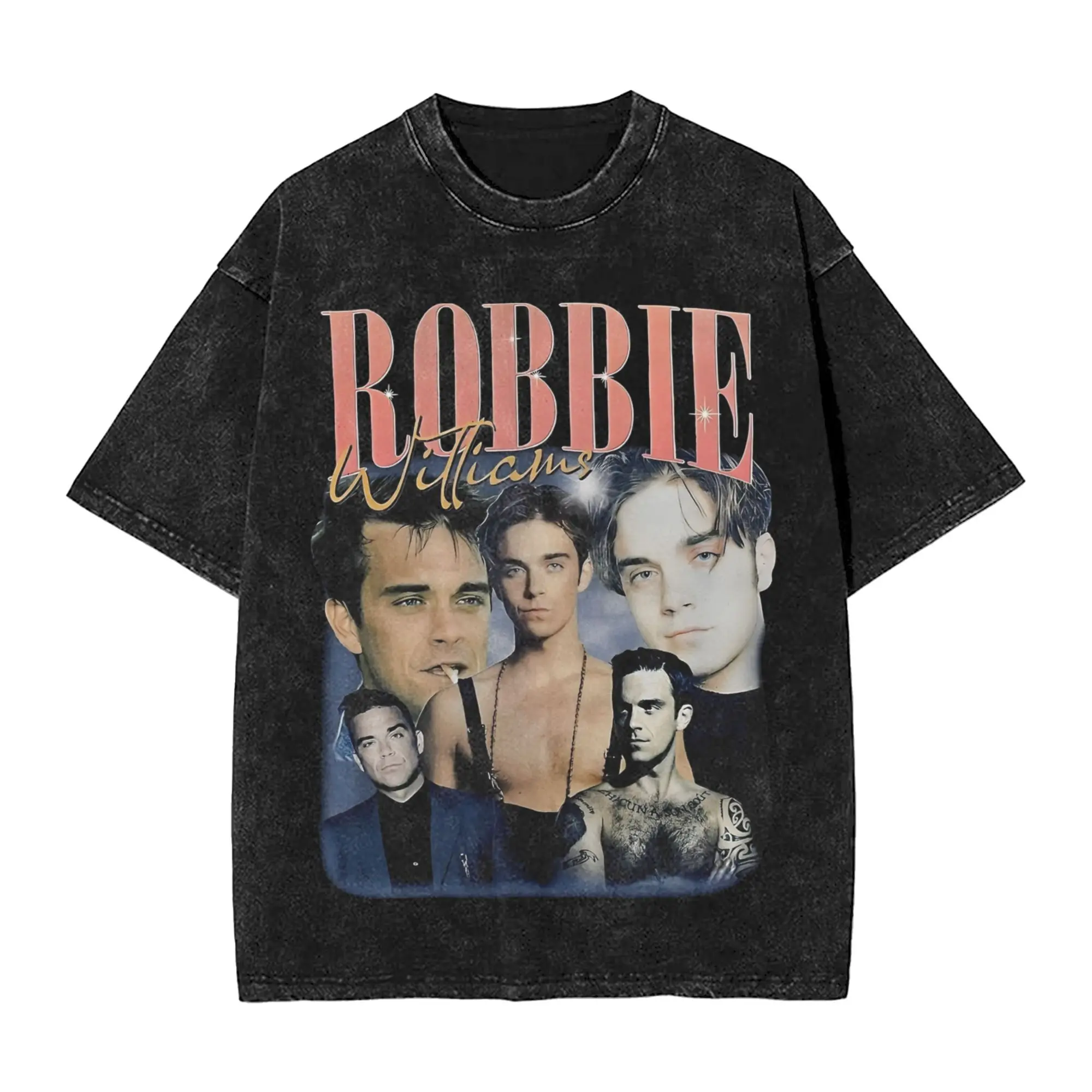 Robbie Williams Live 2025 Tour Concert Shirt Washed Style For Men Women Cotton T-Shirts Tee Clothing
