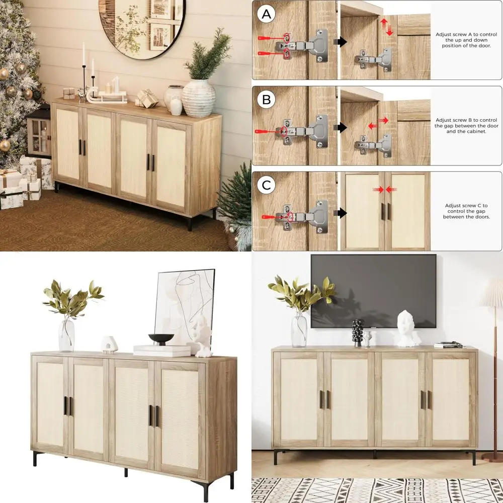 

Кухонный буфет из натурального ротанга с 4 дверцами и местом для хранения