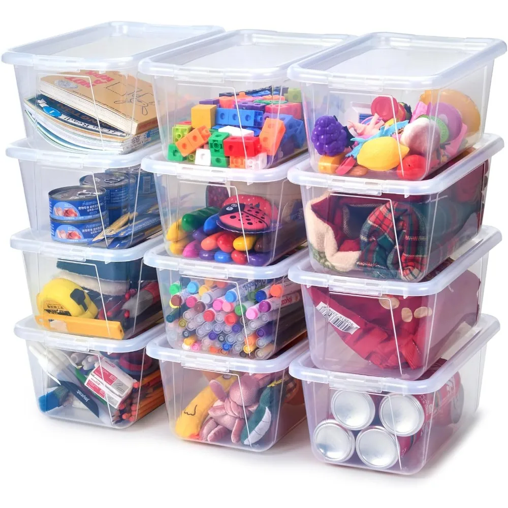 

GAMENOTE Clear Stackable Plastic Storage Bins with Lids,Stackable Containers,Toy Storage Organizer - 5 Qt 12 Pack - Small Tubs