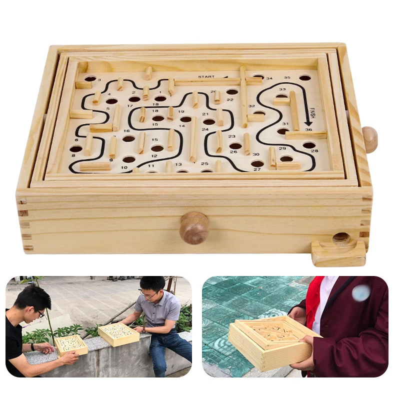 Wooden Labyrinth Board Games For Children Ball Moving 3D Maze Puzzle Handcrafted Toys Kids Table Balance Education Board Game