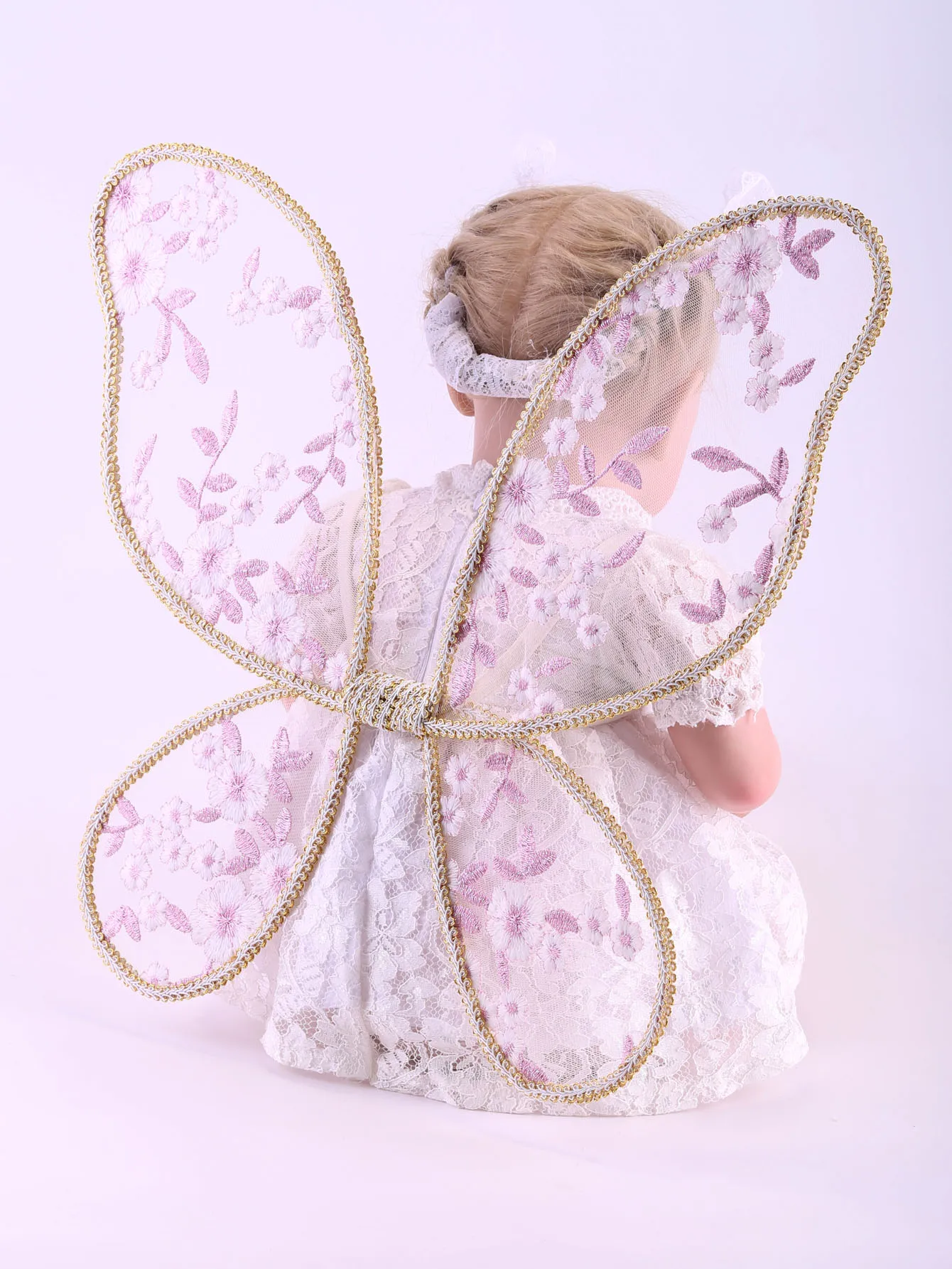 Baby Floral Fairy Wings Lace Handmade Embroidery Pink Flower Butterfly Wings For Party Cosplay