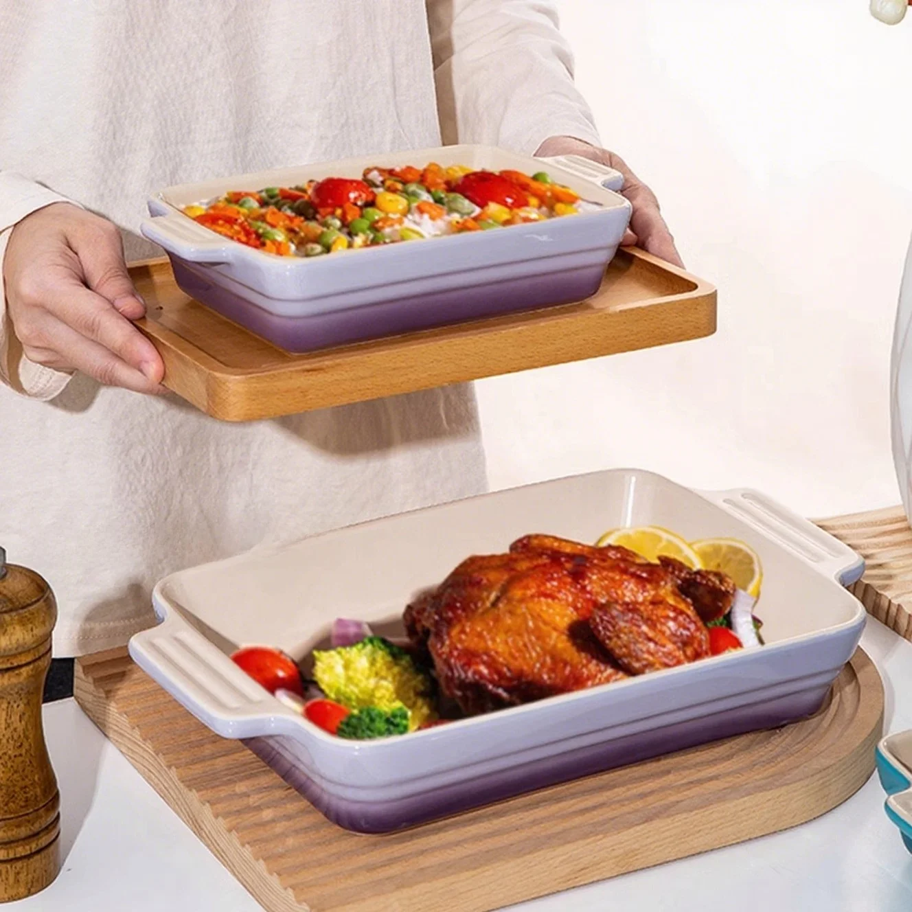 Cool Color LE CREUSET Ceramic Rectangular Baking Tray Cheese Rice Bowl Microwave Plate Luxury Rainbow Gradient Multifunctiona...