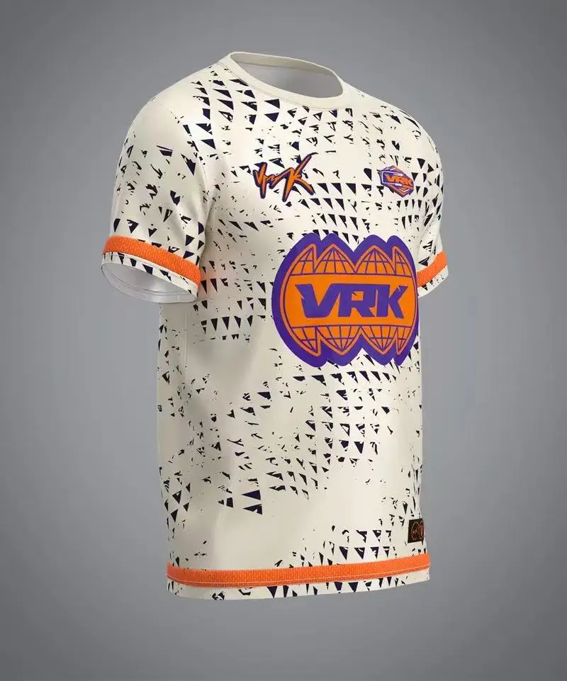 2026 VRUNK  Triangle Print Jersey, Cream Base Navy Geometric Pattern Short Sleeve, Orange Trim Breathable Polyester Sports Tee