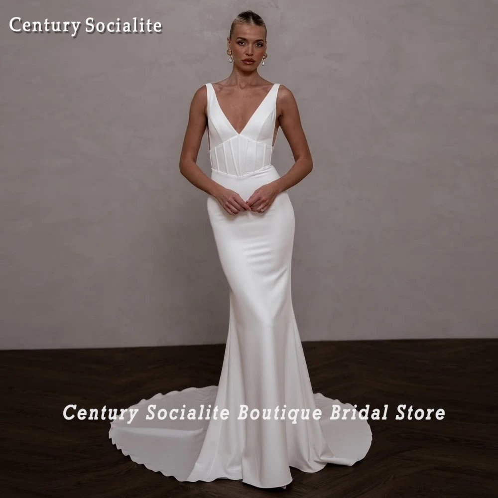 

Сексуальное свадебное платье русалки для женщин, невесты с v-образным вырезом и открытой спиной, креповое свадебное платье в стиле кантри, платье de novia boda, гражданское индивидуальное платье