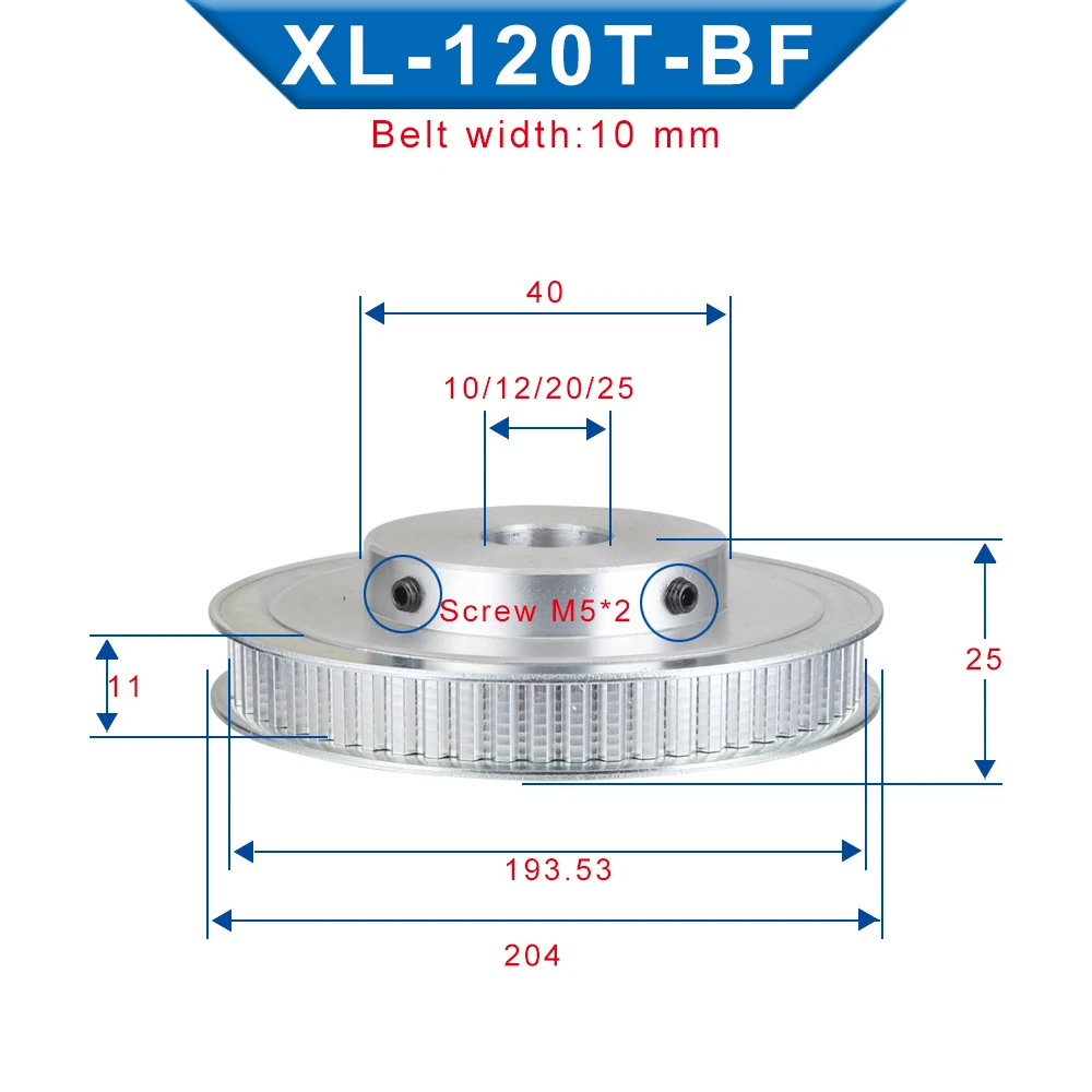 Imagem -02 - Alumínio Sincronismo Polia Furo 10 12 mm Dentes 5.08 mm Slot de Roda 11 mm 10 mm xl Correia Dentada Xl120t