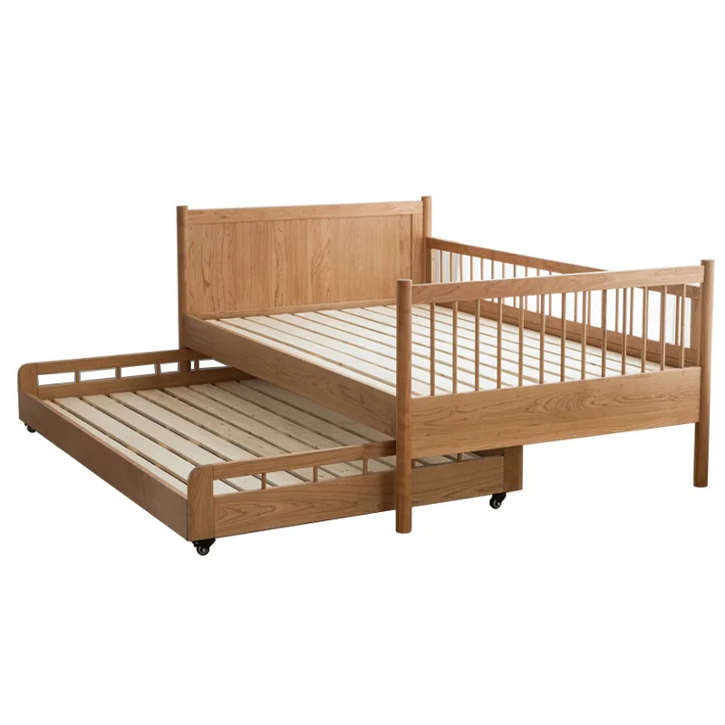 All solid wood high and low bed 1.2m cherry wood children's bed 1.35m double mother and child bed with guardrail boy bunk