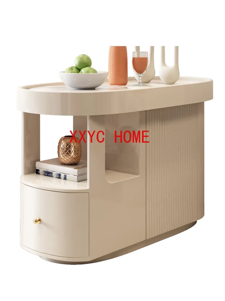 

Cream Style Portable Tea Side Cabinet Household Living Room White Storage Cabinet