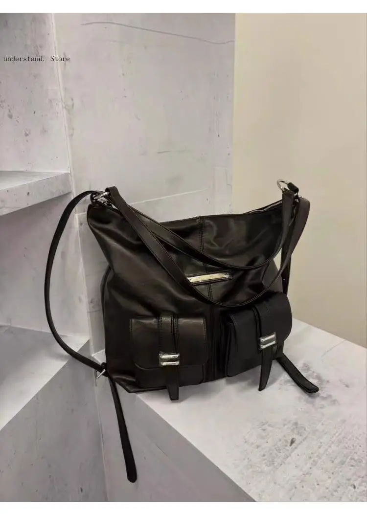 Large Causal Capaci Commuter Single Oulder Underarm Bag Trendy Sweet Cool Motorcycle Dual Oulder Bag