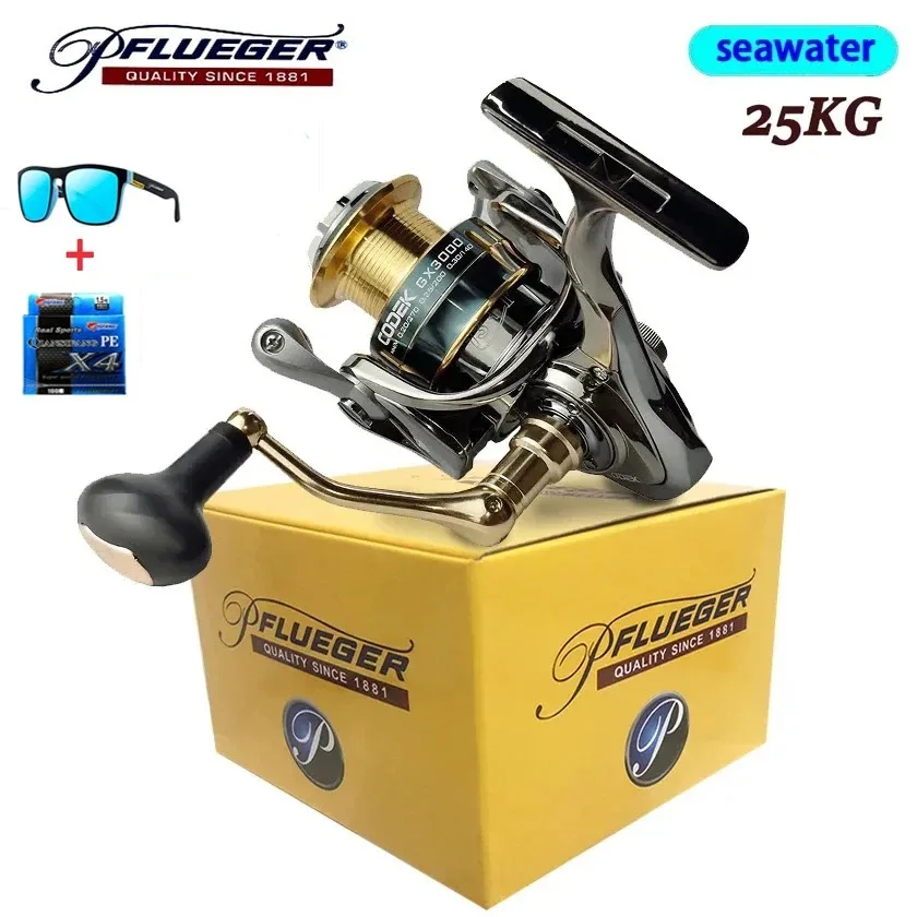 Pflueger Vollmetall-Spinnrolle mit Maximaler Bremskraft von 25kg, Aluminium-Salzwasser-Spinnrolle – Detail 2