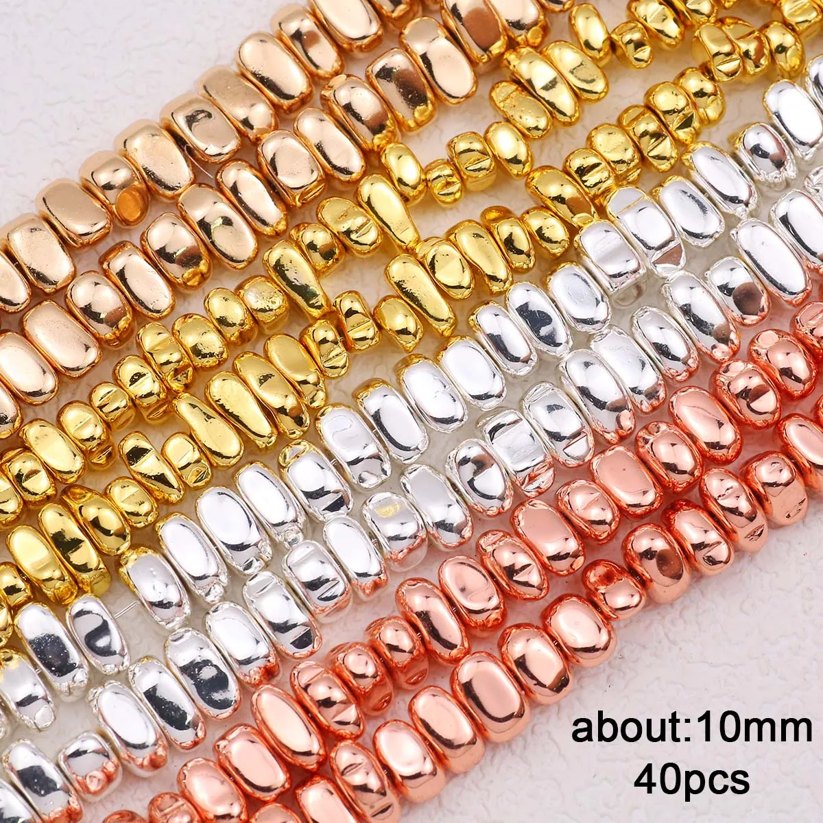 About 10mm 40pcs Golden Plated Irregular Hematite Natural Stone Spacer Loose Beads For Jewelry Making DIY Bracelets Necklaces