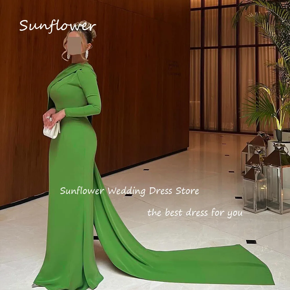 Sunflower Simple Green O-Neck Mermaid Prom dress 2024 Slim Crepe Ocassion Gown Floor-Length Formal Evening Dress