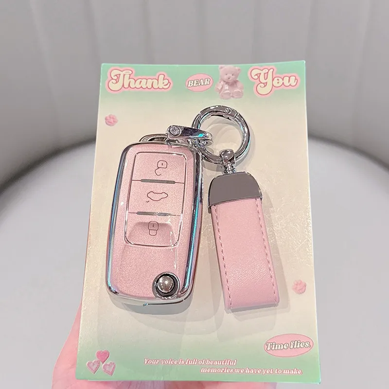 Pink Fresh Flowers for Volkswagen for VW Polo Beetle Caddy Eos Skoda Octavia Leon Remote Car Key Case Cover Holder Accessories view 4