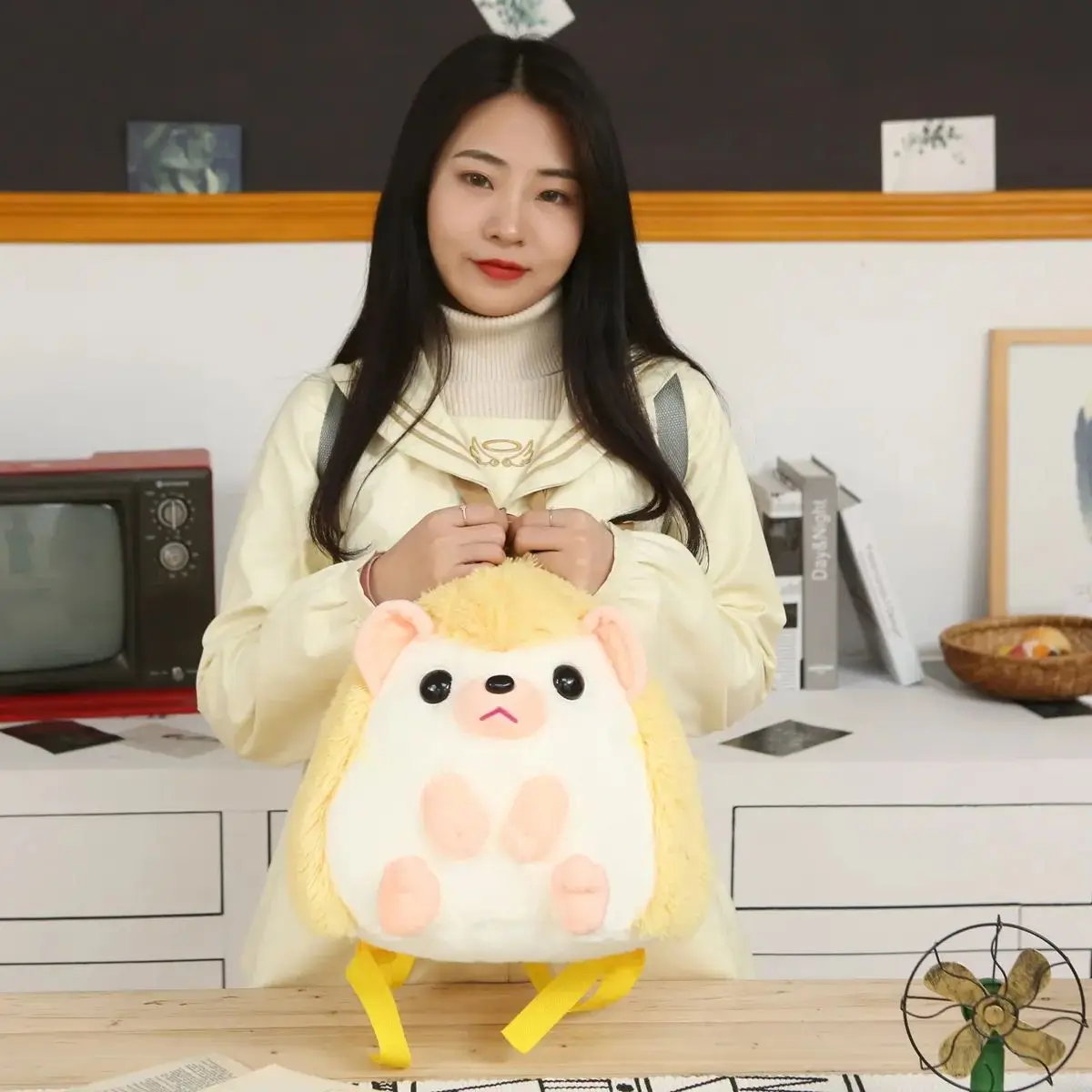 원피스 귀여운 부드러운 고슴도치 플러시 배낭 Kawaii 편안한 학교 가방 만화 동물 가방 어린이 선물 소년 소녀 학생