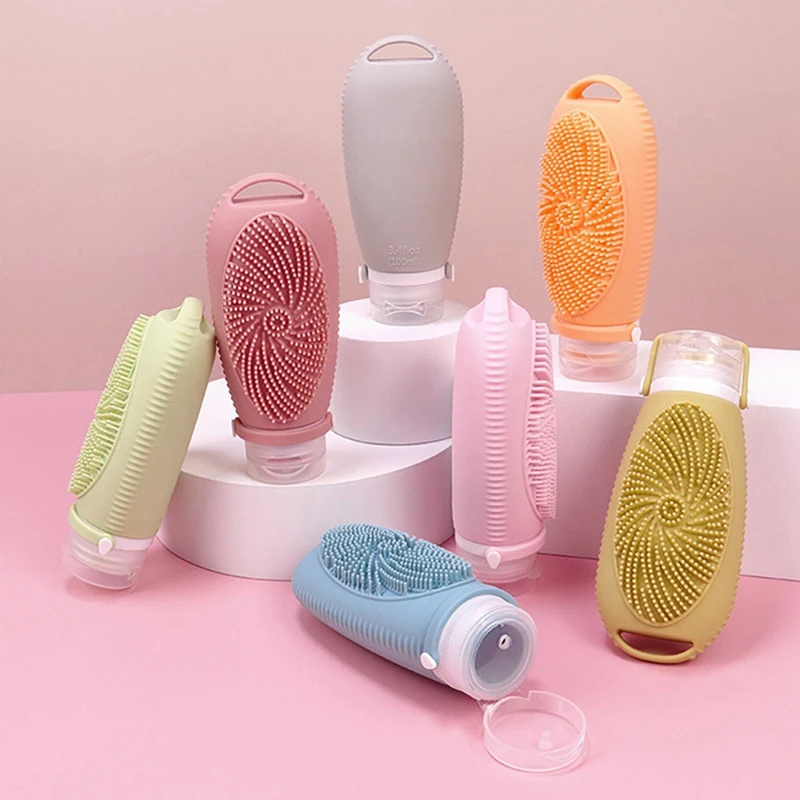 Silicone Travel Refillable Bottle Facial Cleansing Brush Portable Shampoo Bottles Lotion Cosmetics Container Trip