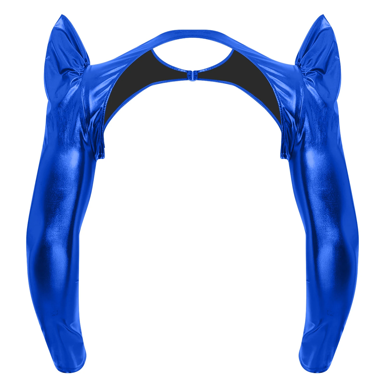 Męska bluzka crop top z długim rękawem, podwyższonym ramieniem, metaliczna, błyszcząca, z okrągłym dekoltem, zakrywająca ramiona, warstwowa, klubowa, na imprezę, kostium.