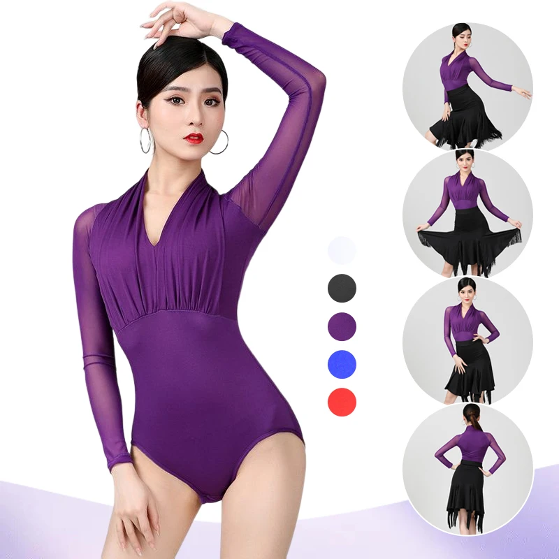 

Women Latin Dance Tops Sexy One-piece Dance Training Shirts Stage Performance Ballroom Samba Chacha Dancing Practice Costume