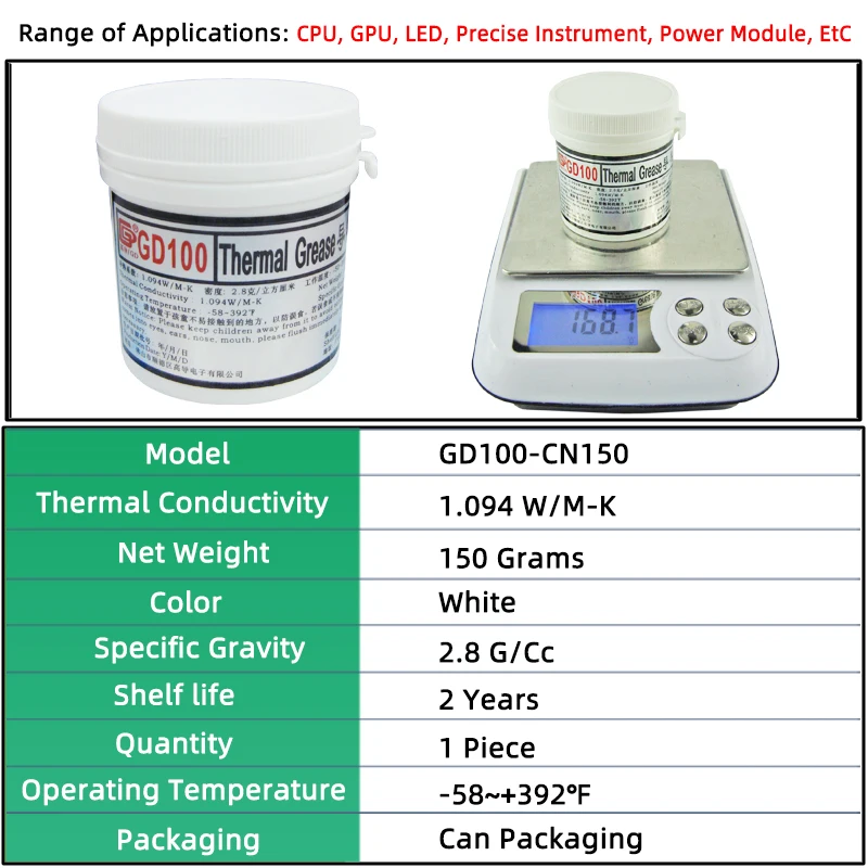 GD100 Thermal Paste Performance Thermal Conductive Grease 150g High Temperature Resistance For Game PC PS5 CPU GPU LED Cooling