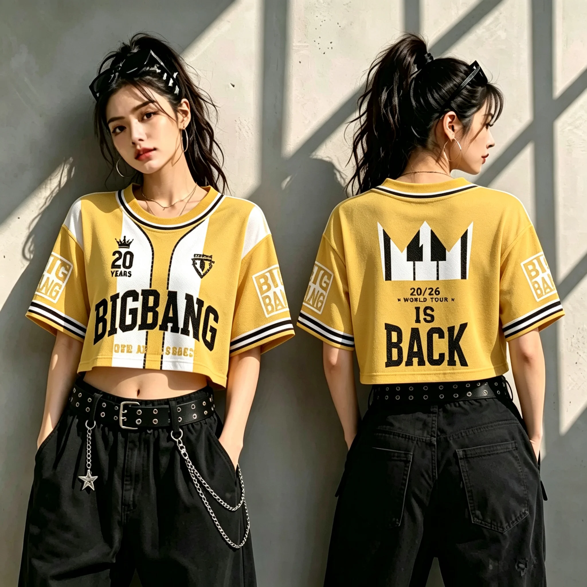 Kpop BIGBANG World Tour 2026-2027 Crop Top T Shirt Women Short Sleeve Crown Lightstick Print Concert Fan Jersey Street Tee