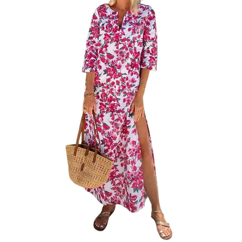 Cape de plage pour femmes, robe d'été, motif Floral, maillot de bain, Cover-Up, paréo, col en V, bohème, longue, fendue, imprimé Polyester, 2025