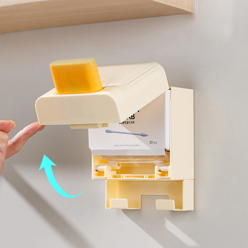 

New Press Cotton Swab Box Automatic Dispenser Cotton Swab Container Box Dustproof Lid Makeup Organizer Bathroom Storage