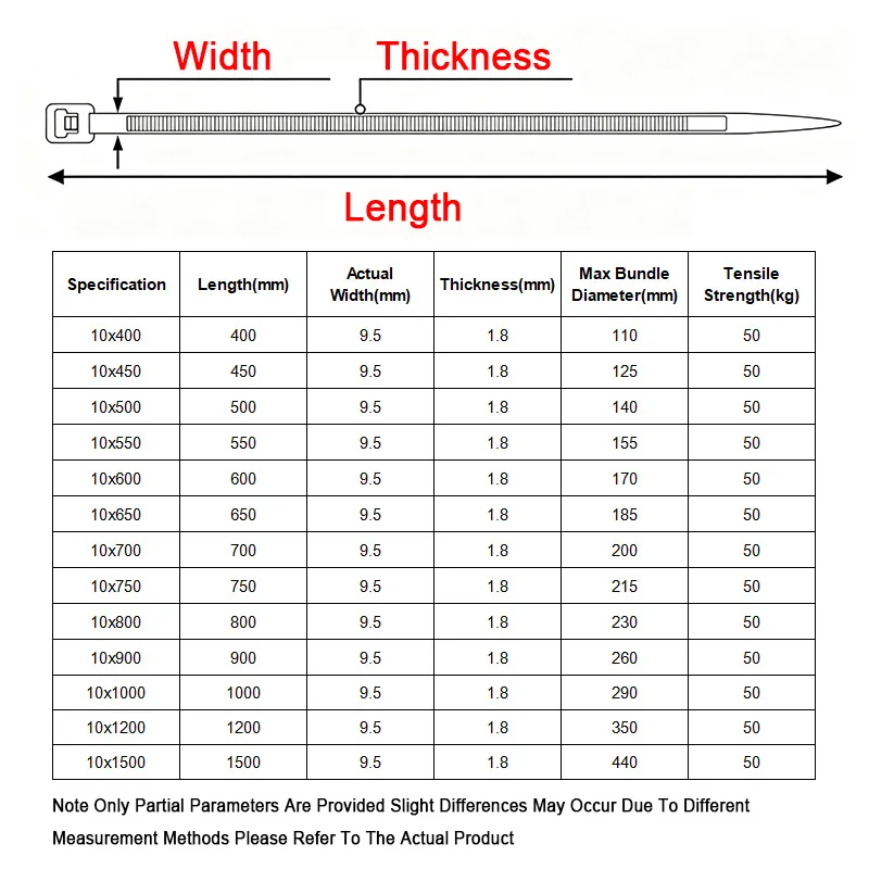 Thickened High Tensile Nylon Zip Tie 10x400 10x1500mm Corrosion Resistant Durable Firm Lock Cable Organizer Strap