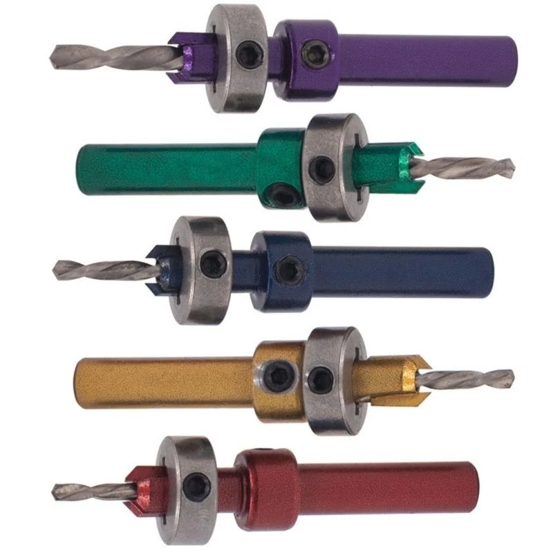 

652F 5Pcs Countersink Drill Bit Set Tapered Drill Bits Counter Sink Drill Bit with Wrench Adjustable Woodworking Counter