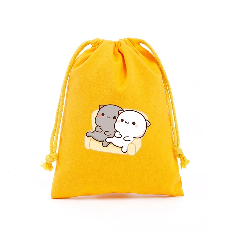 New Peach and Goma Gift Bag Cat Drawstring Bag Game Storage Bags Cute Print Flannel Drawstring Pouch Anime Kids Party Bag Gifts