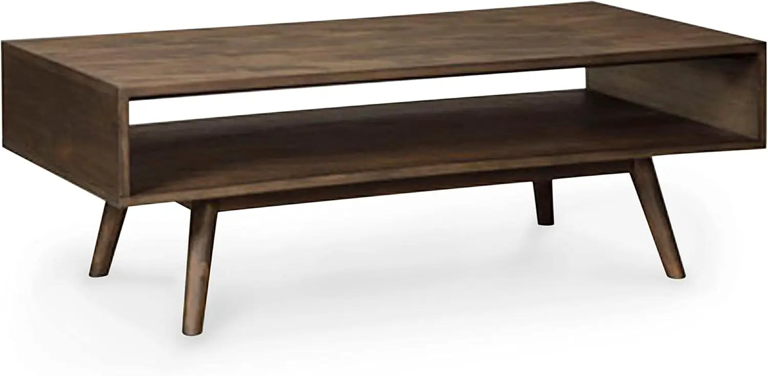 

Kisper Mid-Century Modern Rectangular Coffee Table with Open Storage Shelf, Dark Brown