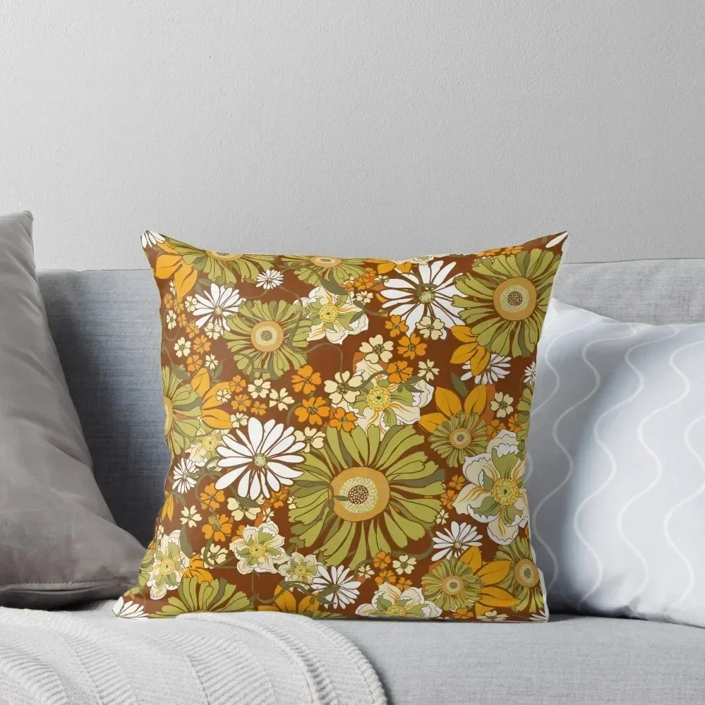 

70s Retro Vintage Flower Power pattern boho, orange, brown, Throw Pillow Decorative Pillow Covers For Sofa pillow