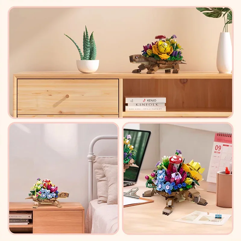 

MOC Animal Series Building Block 509PCS Creative Turtle Flower Pot Model Decorative Ornaments Assembly Bricks Toys Gifts