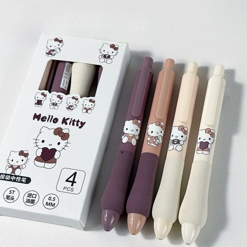 4pcs/set Sanrio Kawaii Hello Kitty Push Pen 0.5mm Black Ink Gel Ballpoint Pen Korean Cute Cartoon Ballpoint Pen School Supplies