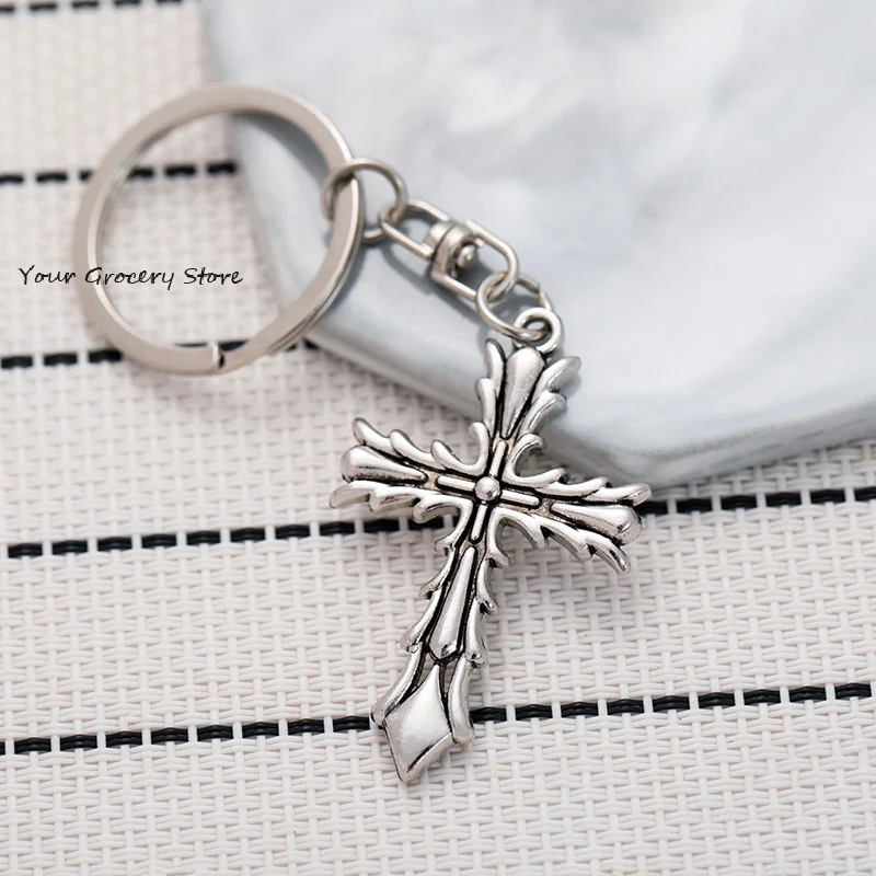 Vintage Goth Cross Car Keychain For Women Men Hip Hop Thorn Cross Keychain Creative Backpack Decoration Accessories Gifts