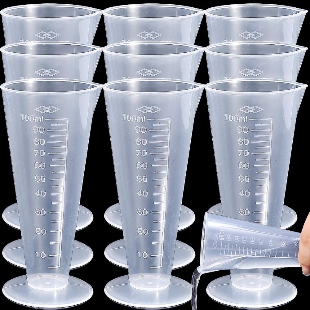 10-1Pcs Triangular Measuring Cup with Scale Transparent Plastic Graduated Cylinder Pour Spout Liquid Container Kitchen Bar Tool