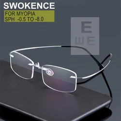 Prescription Custom Rimless Glasses Myopia -0.5 to -8.0 Men Women Titanium Alloy Temples Photochromic Or Anti Blue Light F082