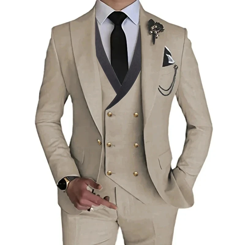 

Fashion Men's Suits 3 Pcs Boutique Business Solid Color Slim Wedding Suit / Male Stretch Fabric Blazers (Jacket+ Pants +Vest)