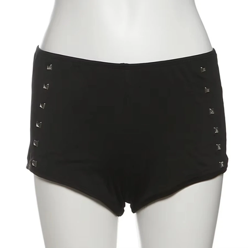 Stylish Side Rivets Decorate Sexy Nightclub Club Shorts Summer Casual Versatile Personality Trend Elastic Slim Hot Pants Women